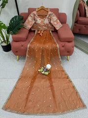 Radiant Orange Designer Saree with Thread & Sequin Work