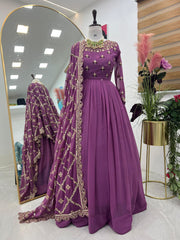 Radiant Purple Fox Georgette Sequin Embroidered Gown with Dupatta