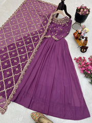 Radiant Purple Fox Georgette Sequin Embroidered Gown with Dupatta