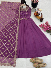 Radiant Purple Fox Georgette Sequin Embroidered Gown with Dupatta