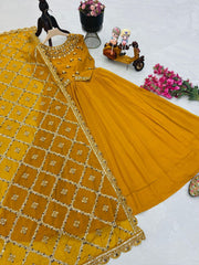 Radiant Yellow Fox Georgette Sequin Embroidered Gown with Dupatta