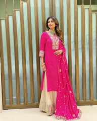 Rani Pink Designer Top & Sharara Set with Dupatta