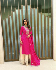 Rani Pink Designer Top & Sharara Set with Dupatta