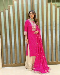Rani Pink Designer Top & Sharara Set with Dupatta