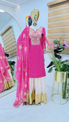Rani Pink Designer Top & Sharara Set with Dupatta