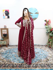 Rani Pink Fox Georgette Gown with Sequin & Codding Embroidery, Matching Dupatta