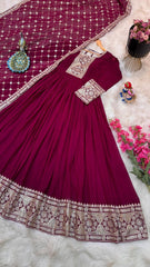Rani Pink Fox Georgette Gown with Sequin & Codding Embroidery, Matching Dupatta
