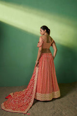 Red Embroidered Georgette Lehenga Set with Sequins Work | Semi-Stitched Lehenga & Unstitched Blouse
