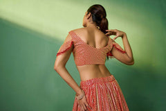 Red Embroidered Georgette Lehenga Set with Sequins Work | Semi-Stitched Lehenga & Unstitched Blouse