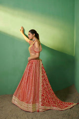 Red Embroidered Georgette Lehenga Set with Sequins Work | Semi-Stitched Lehenga & Unstitched Blouse