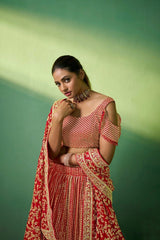 Red Embroidered Georgette Lehenga Set with Sequins Work | Semi-Stitched Lehenga & Unstitched Blouse