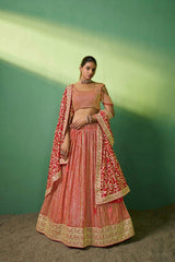 Red Embroidered Georgette Lehenga Set with Sequins Work | Semi-Stitched Lehenga & Unstitched Blouse