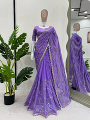 Regal Purple Designer Saree with Coding & Sequin Work