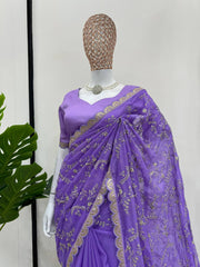 Regal Purple Designer Saree with Coding & Sequin Work