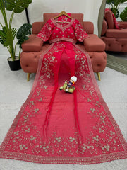 Regal Red Designer Saree in Tibby Silk with Thread & Sequin Work