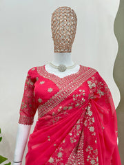 Regal Red Designer Saree in Tibby Silk with Thread & Sequin Work