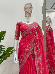 Regal Red Designer Saree in Tibby Silk with Thread & Sequin Work