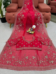 Regal Red Designer Saree in Tibby Silk with Thread & Sequin Work