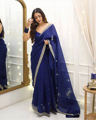 Royal Blue Designer Saree with LCD Diamond, Thread & Sequin Work