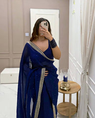 Royal Blue Designer Saree with LCD Diamond, Thread & Sequin Work