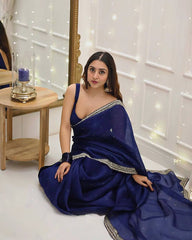 Royal Blue Designer Saree with LCD Diamond, Thread & Sequin Work