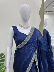 Royal Blue Designer Saree with LCD Diamond, Thread & Sequin Work