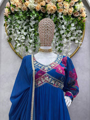 Royal Blue Designer Suit – Heavy Faux Georgette with Digital Print, Thread & Sequence Work