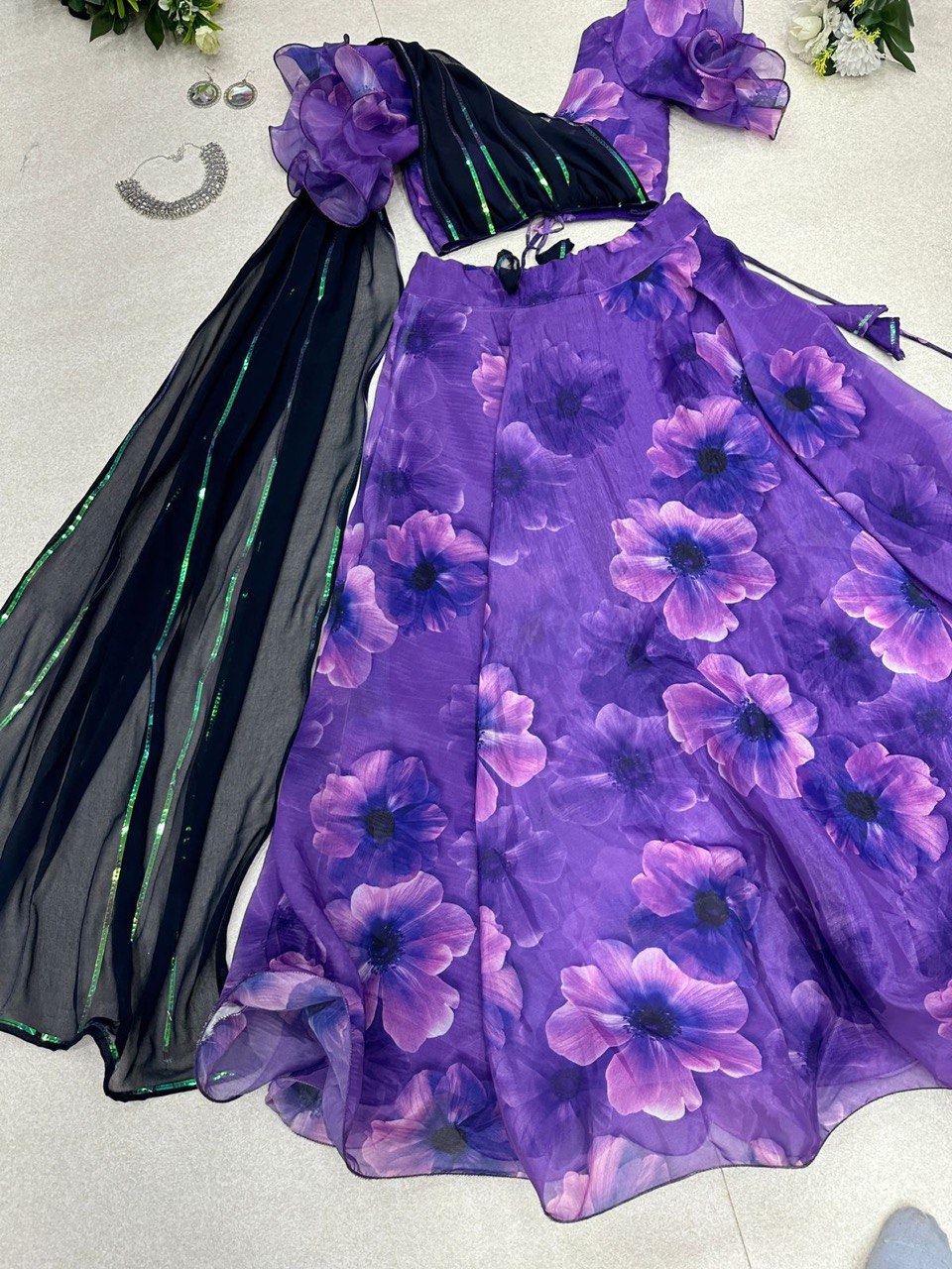 Buy Purple Color Lehenga With Blouse Attached Metallic Thread Dupatta