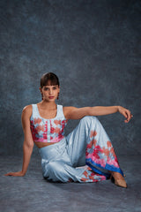Sky Blue Satin Printed Co-Ord Set | Chic & Comfy Top + Pant Combo | Ready to Wear (XS–XXL)