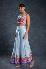 Sky Blue Satin Printed Co-Ord Set | Chic & Comfy Top + Pant Combo | Ready to Wear (XS–XXL)