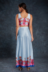 Sky Blue Satin Printed Co-Ord Set | Chic & Comfy Top + Pant Combo | Ready to Wear (XS–XXL)