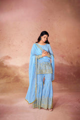 Sky Blue Sequin Embroidered Georgette Sharara Set with Dupatta | Ready to Wear | Sizes XS-XXL