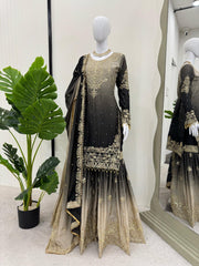 Stunning Black Designer Suit – Heavy Chinon Fabric with Sharara & Dupatta