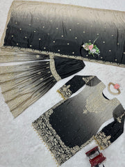 Stunning Black Designer Suit – Heavy Chinon Fabric with Sharara & Dupatta