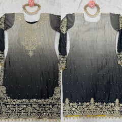 Stunning Black Designer Suit – Heavy Chinon Fabric with Sharara & Dupatta