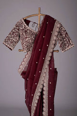 Stunning Rani Pink Designer Saree with Thread & Sequin Work
