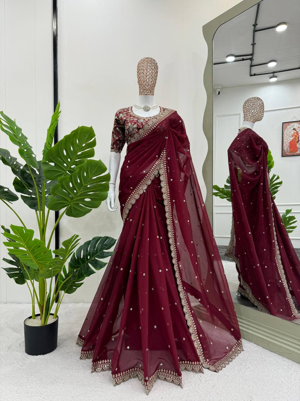 Stunning Rani Pink Designer Saree with Thread & Sequin Work
