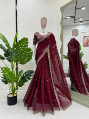 Stunning Rani Pink Designer Saree with Thread & Sequin Work