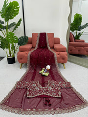 Stunning Rani Pink Designer Saree with Thread & Sequin Work