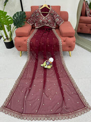 Stunning Rani Pink Designer Saree with Thread & Sequin Work
