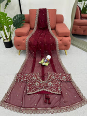 Stunning Rani Pink Designer Saree with Thread & Sequin Work