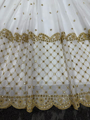 Stunning White Designer Gown with Matching Dupatta - Faux Georgette & Sequin Work