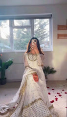 Stunning White Designer Gown with Matching Dupatta - Faux Georgette & Sequin Work
