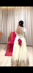 Stunning White Designer Party Gown, Pant & Dupatta Set – Fox Georgette with Sequin Embroidery