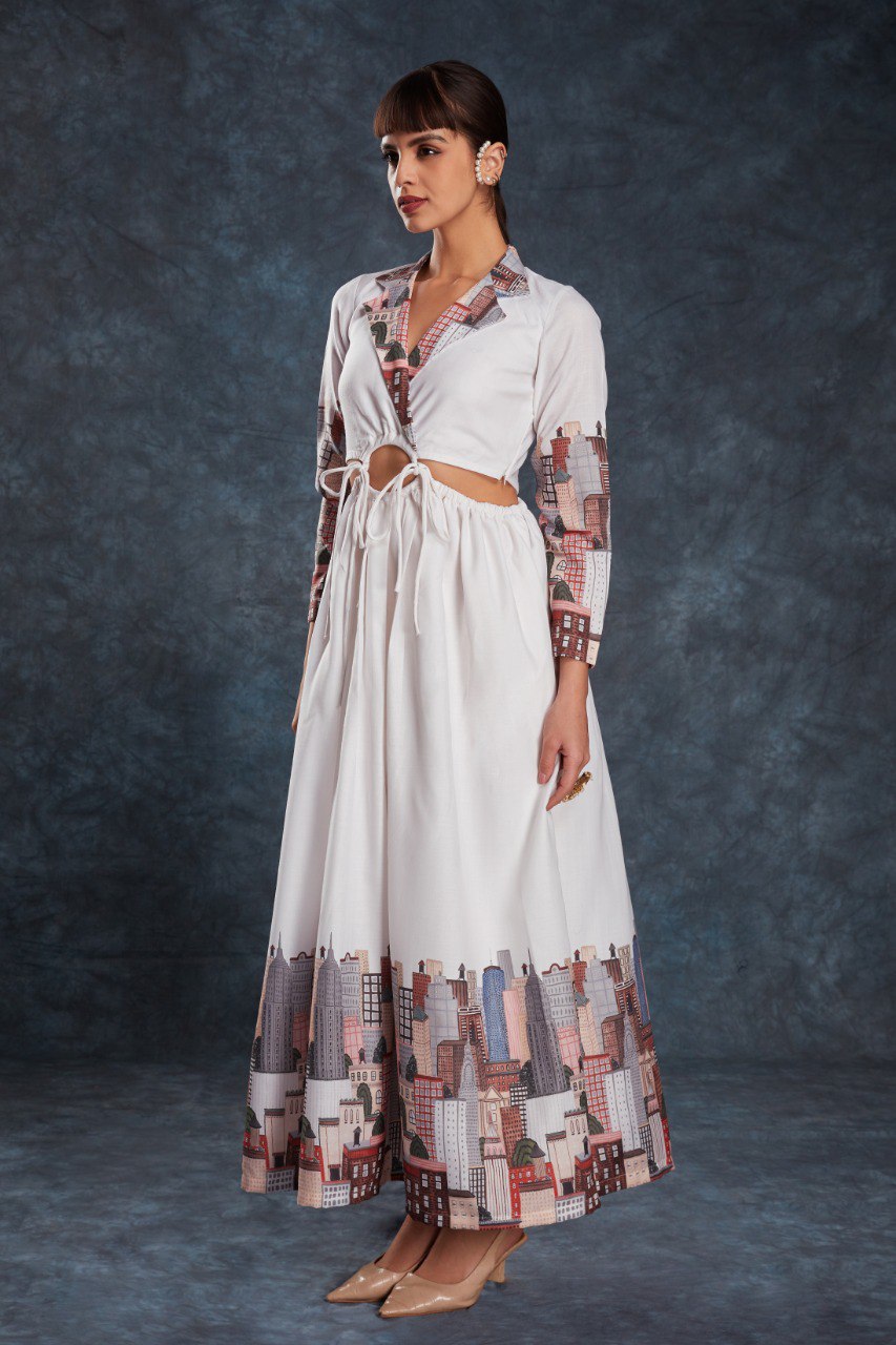 White Printed Linen Maxi Dress | Trendy Ready-to-Wear | Sizes XS–XXL