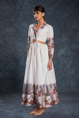 White Printed Linen Maxi Dress | Trendy Ready-to-Wear | Sizes XS–XXL