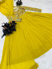 Yellow Designer Embroidered Gown with Dupatta