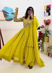 Yellow Designer Embroidered Gown with Dupatta