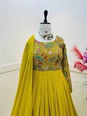 Yellow Designer Embroidered Gown with Dupatta