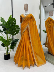 Yellow Designer Saree with Exquisite Thread & Sequin Work